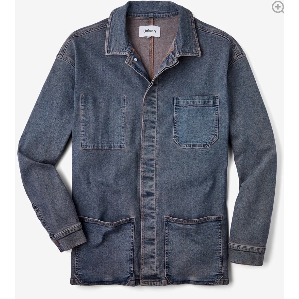Unison Washed Denim Chore Coat Medium Blue Utility Jacket 2310-TRVAL-406-MED M‎